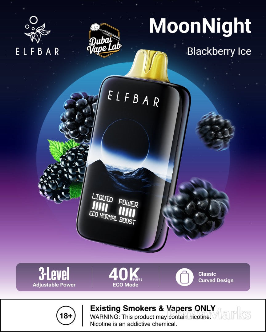 New Best Buy ELF BAR Moon Night 40000 Puffs 50MG Disposable Vape in Dubai