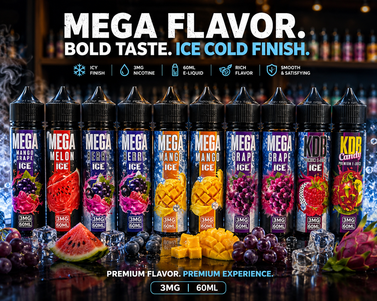 Mega 3mg 60ml Freebase E-Juice in Dubai.