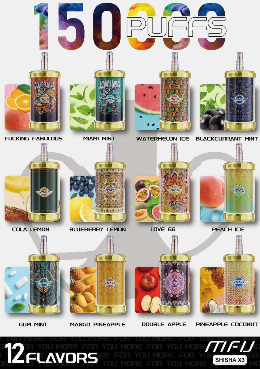 MFU SHISHA X3 Hookah 150,000 Puffs Disposable Vape