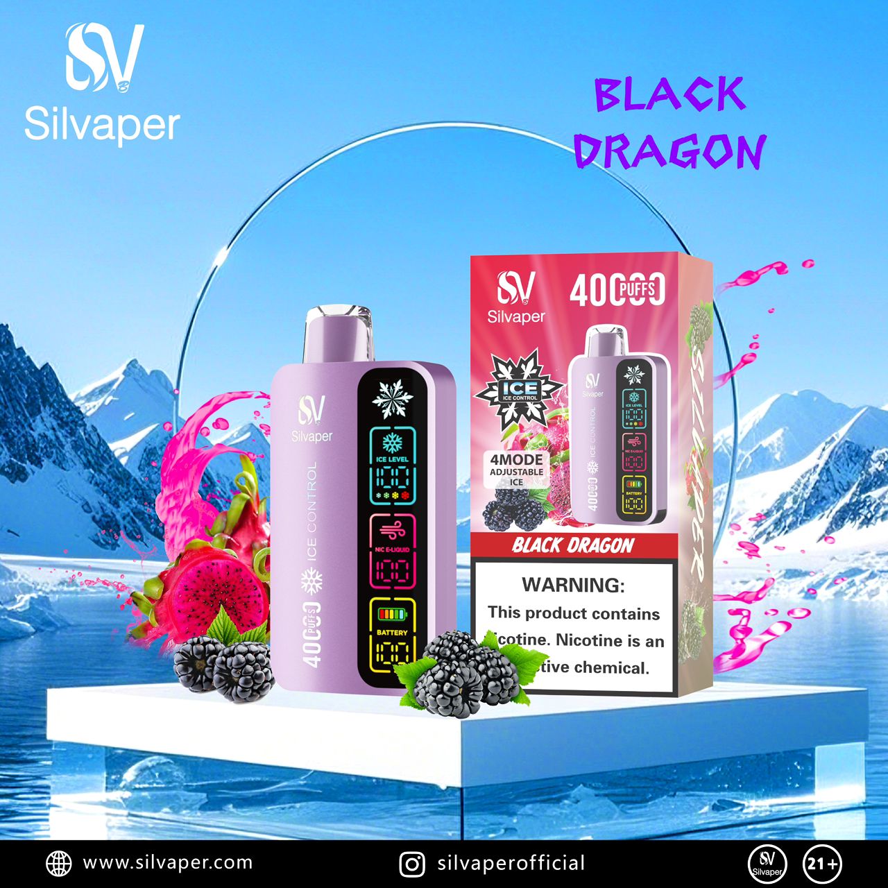 Silvaper 40K Puffs Adjustable Ice Vape In Dubai