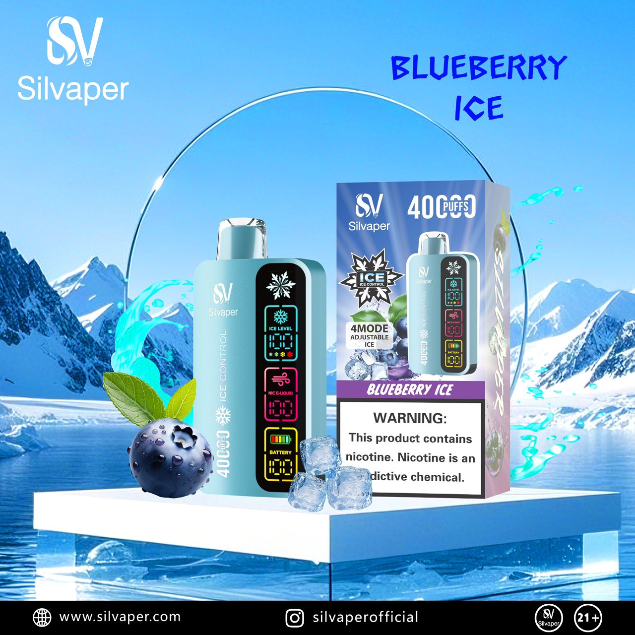 Silvaper 40K Puffs Adjustable Ice Vape In Dubai