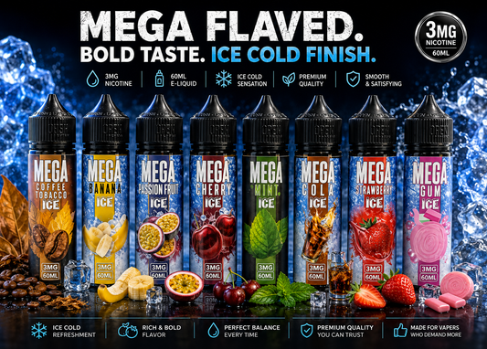 Mega 3mg 60ml Freebase E-Juice in Dubai.