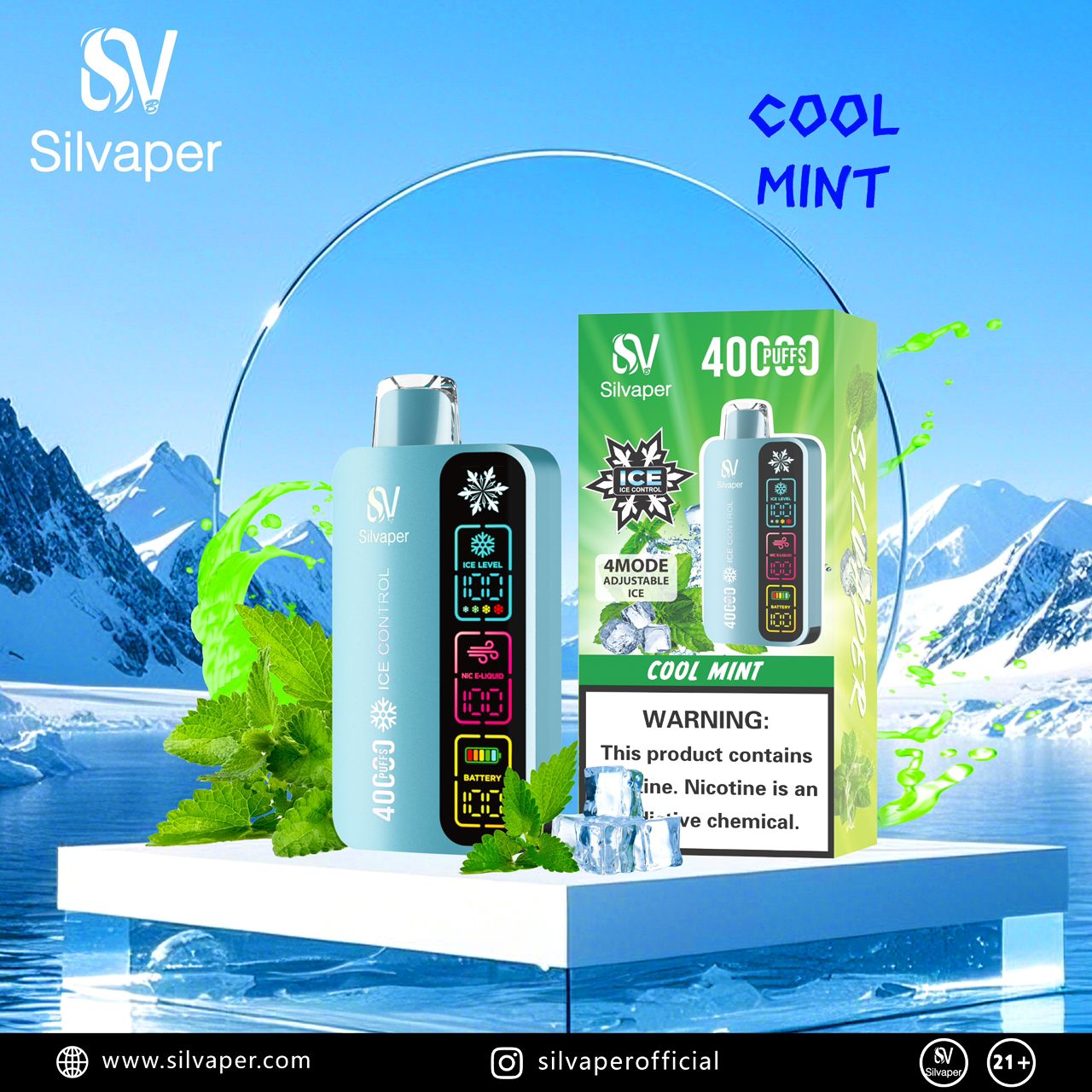 Silvaper 40K Puffs Adjustable Ice Vape In Dubai