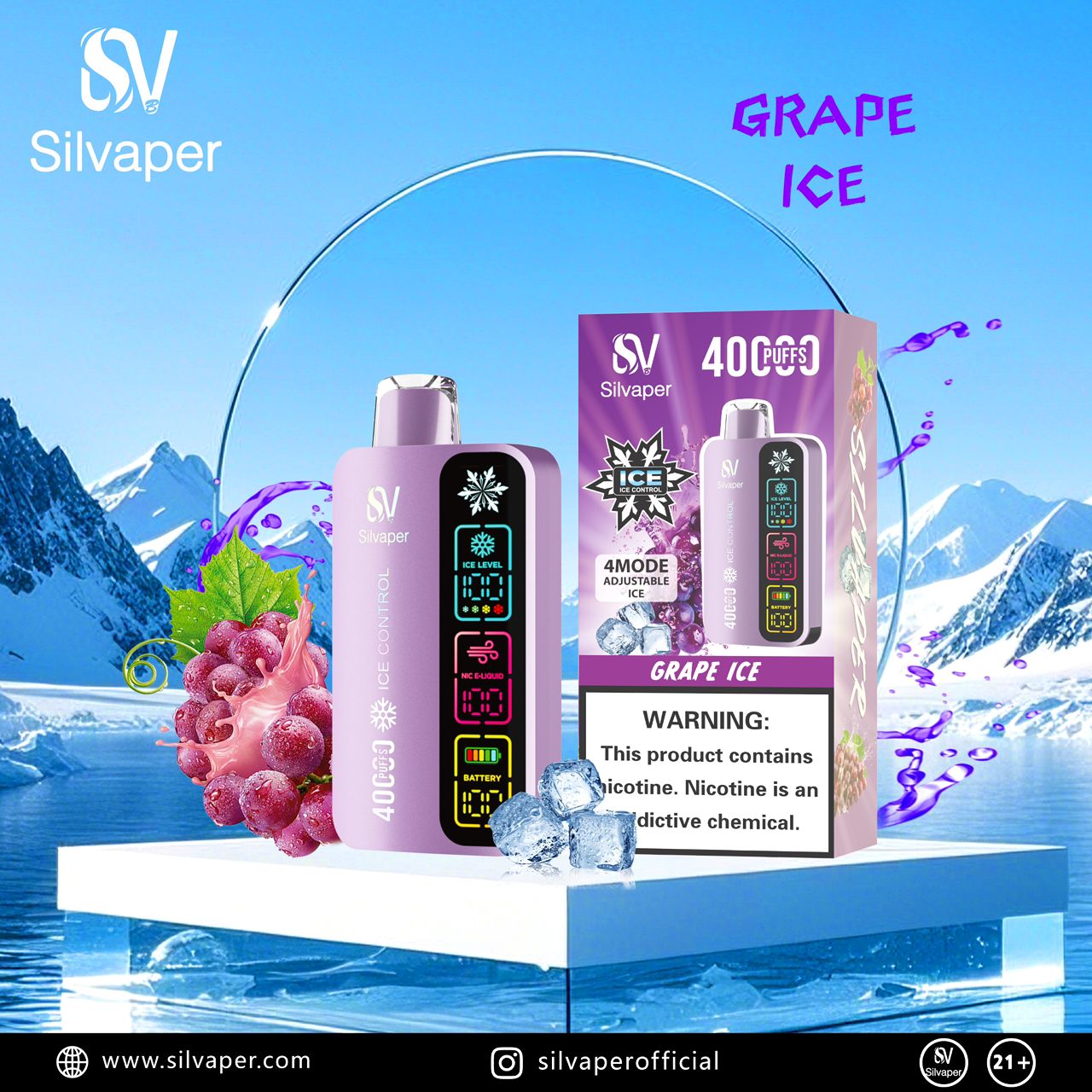 Silvaper 40K Puffs Adjustable Ice Vape In Dubai
