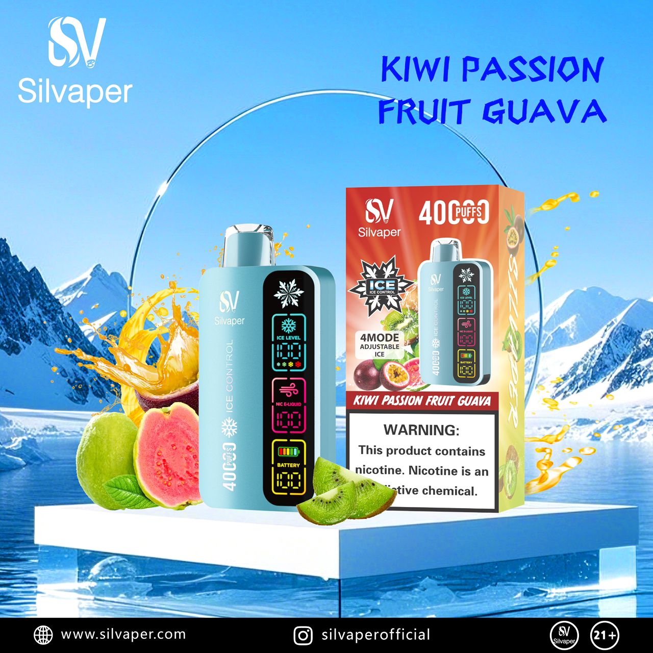 Silvaper 40K Puffs Adjustable Ice Vape In Dubai
