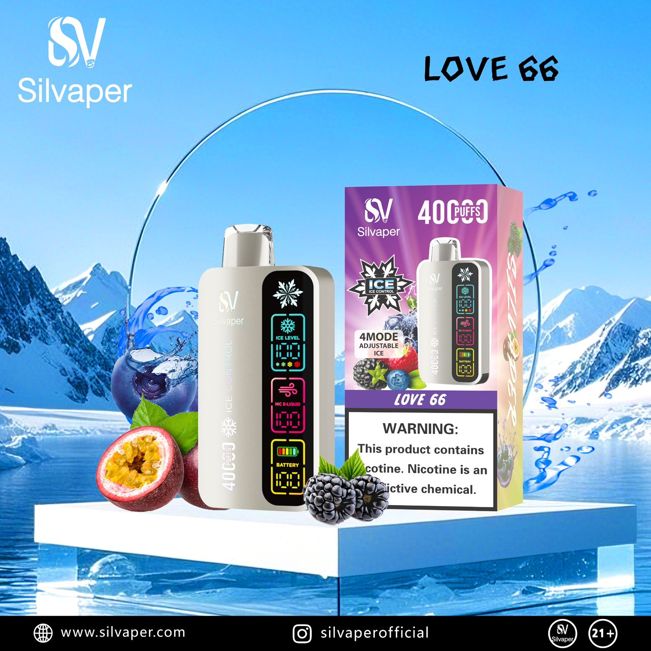 Silvaper 40K Puffs Adjustable Ice Vape In Dubai