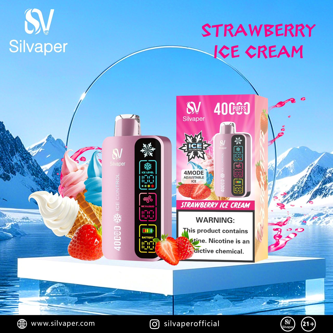 Silvaper 40K Puffs Adjustable Ice Vape In Dubai
