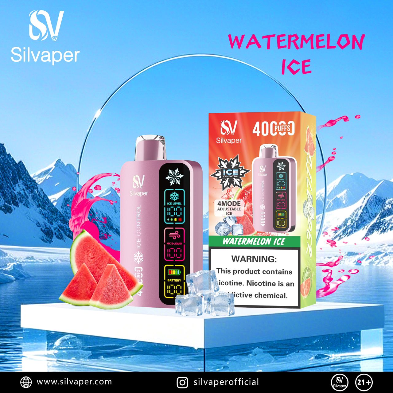 Silvaper 40K Puffs Adjustable Ice Vape In Dubai