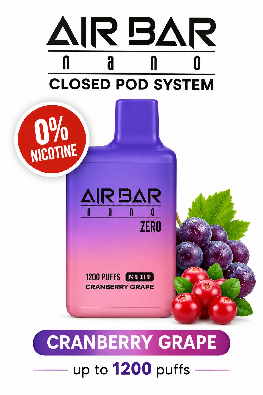 Air Bar Nano Zero 1200 Puffs Zero Nicotine Disposable Vape