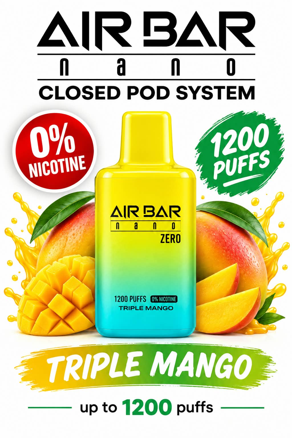 Air Bar Nano Zero 1200 Puffs Zero Nicotine Disposable Vape