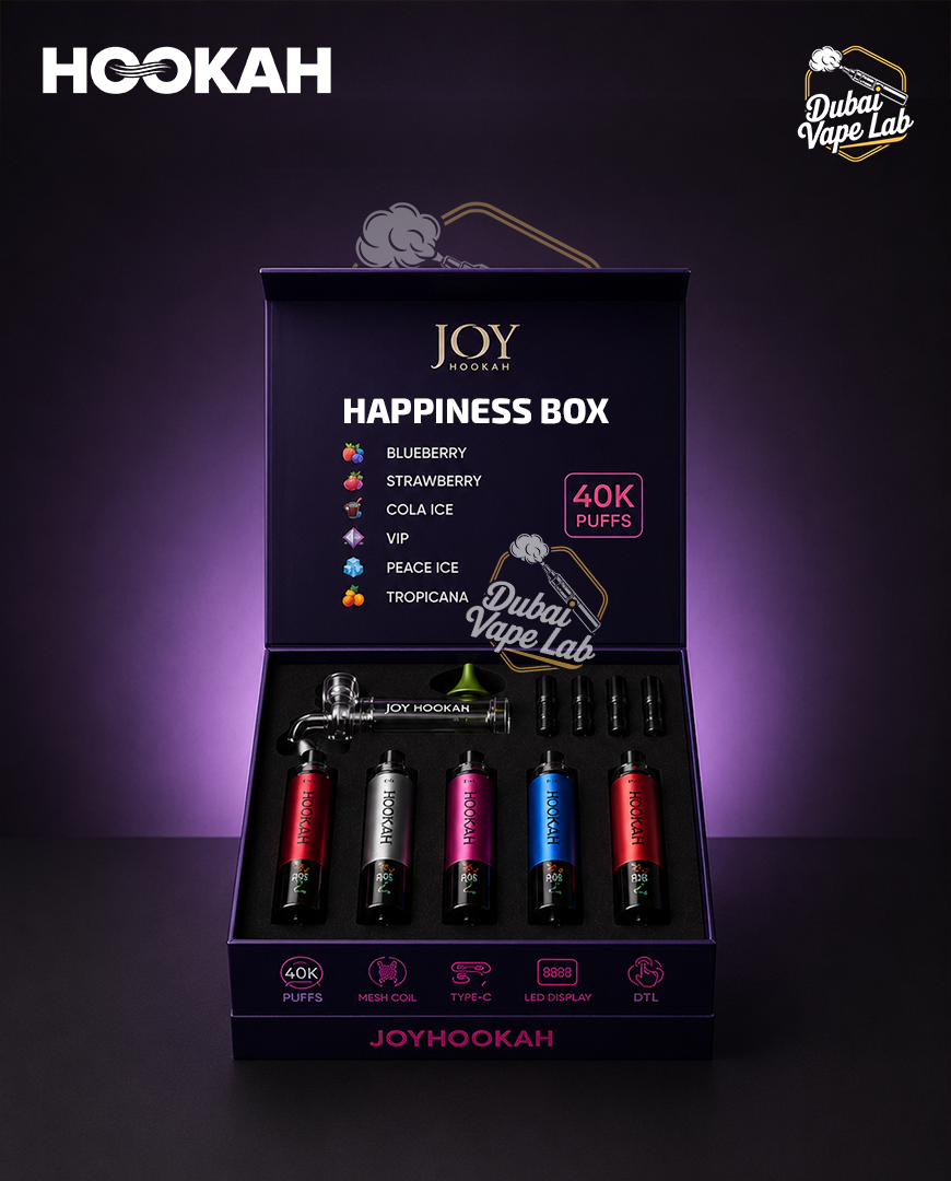 Joy Hookah Happiness Box 200k Puffs Disposable Vape (5 Flavors+DTL Glass Pipe)