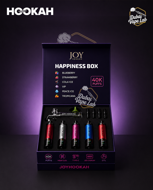 Joy Hookah Happiness Box 200k Puffs Disposable Vape (5 Flavors+DTL Glass Pipe)