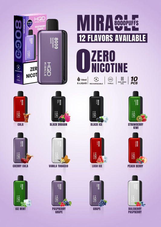 HQD Miracle 8000 Puffs Zero Nicotine Disposable Vape