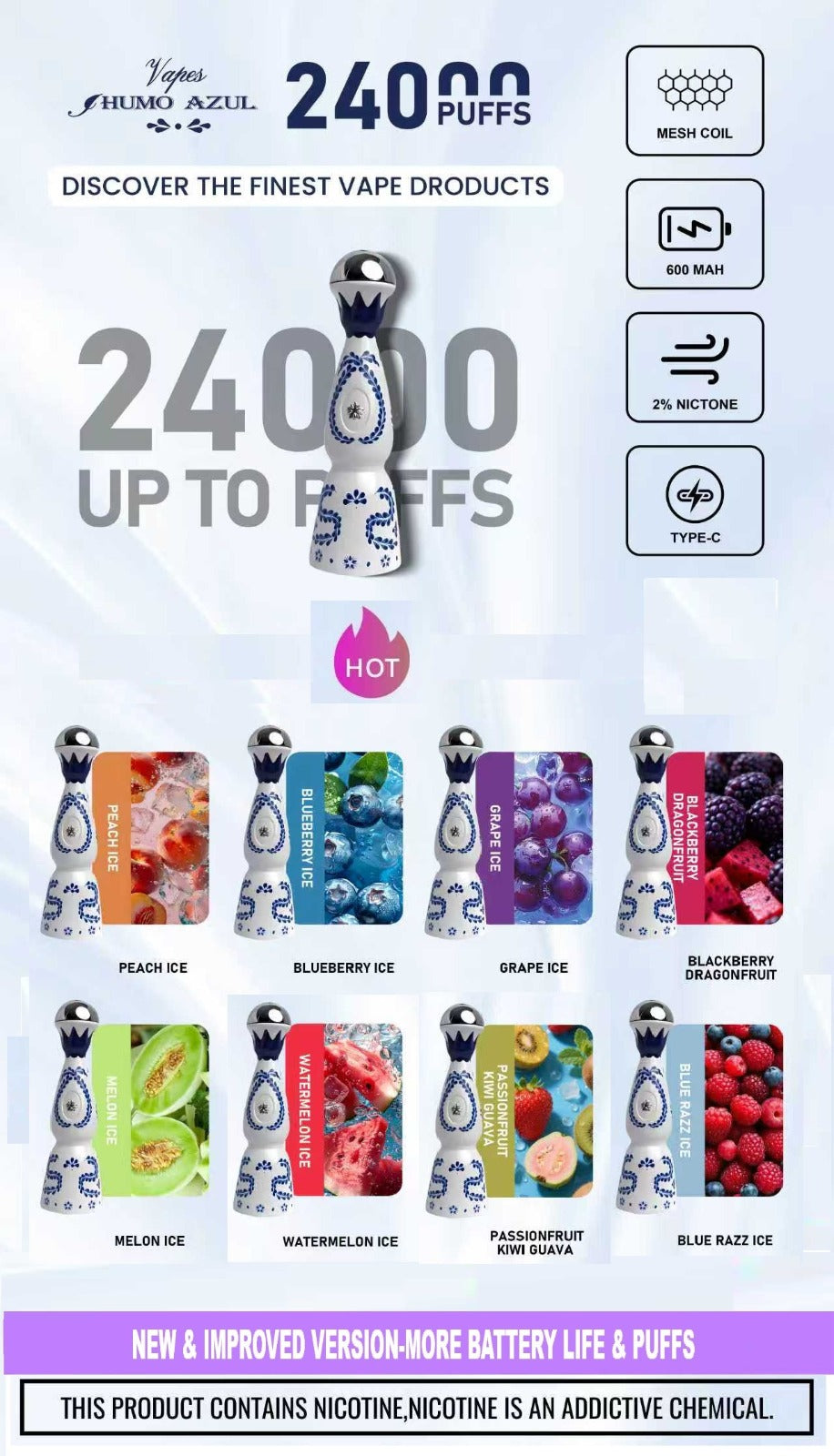 Humo Azul 24000 Puffs Rechargeable Disposable Vape