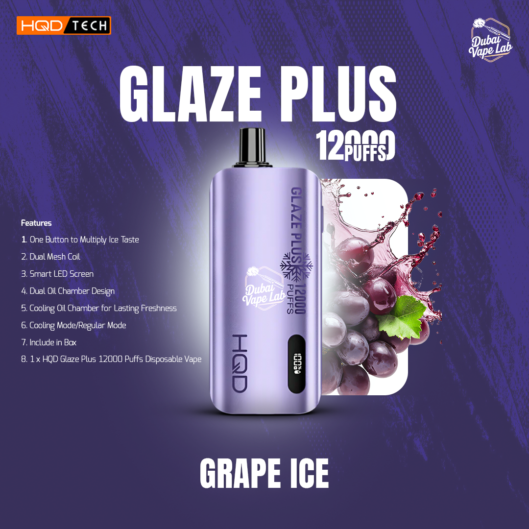 HQD Glaze Plus 12000 Puffs Disposable Vape 5% Nicotine. Dubai Vape Lab HQD Glaze Plus 12000 Puffs Disposable Vape 5% Nicotine. Dubai Vape Lab